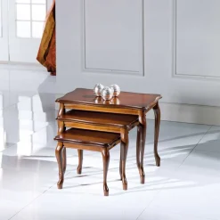 Nussbaum Furnier Dreisatztisch Mugello im italienischen Stil (dreiteilig)