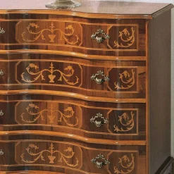 Nussbaumfarbene Kommode mit Intarsien Agosto mit 4 Schubladen