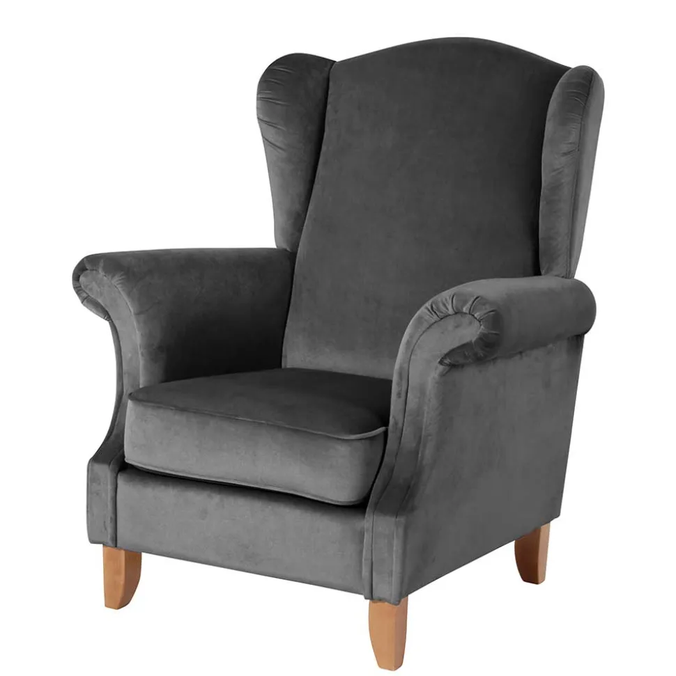 Ohrenbackensessel aus Samtvelours Anthrazit - Nikic