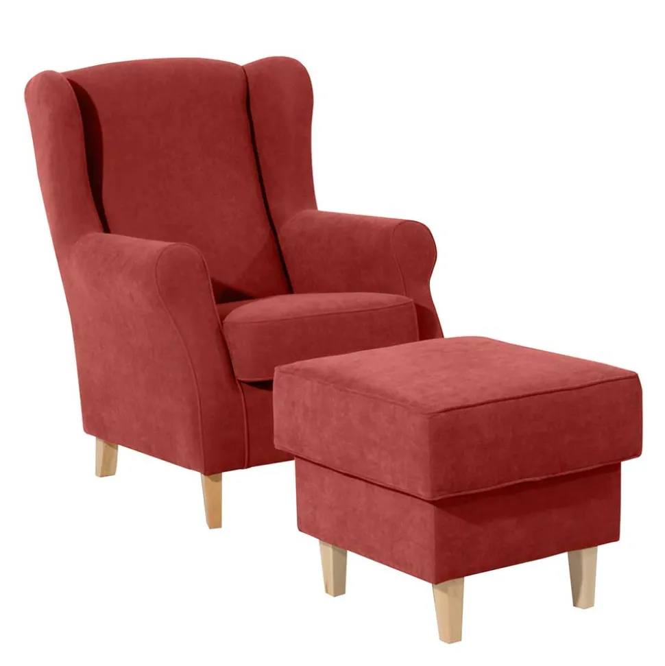 Ohrenbackensessel aus Velours in Terracotta - Zadella