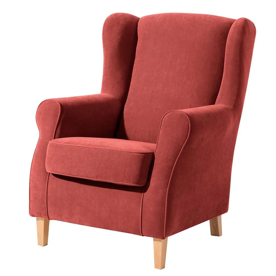 Ohrenbackensessel aus Velours in Terracotta - Zadella