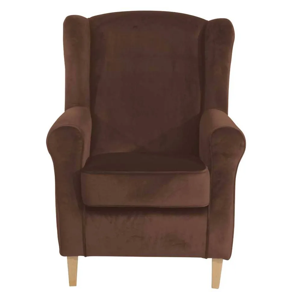 Ohrenbackensessel in Braun und Buche Natur - Revelinda