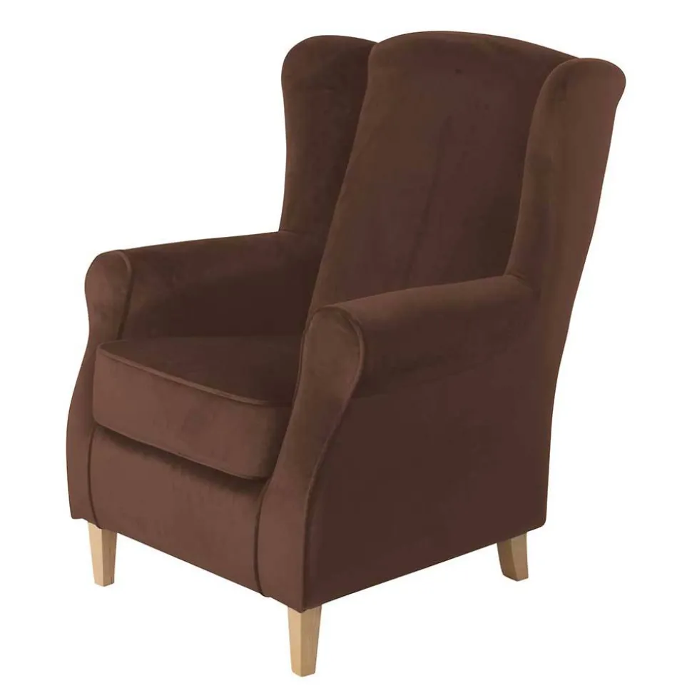 Ohrenbackensessel in Braun und Buche Natur - Revelinda