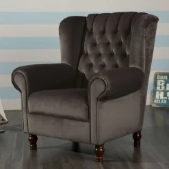 Ohrenbackensessel in Braun Samtvelours - Farella