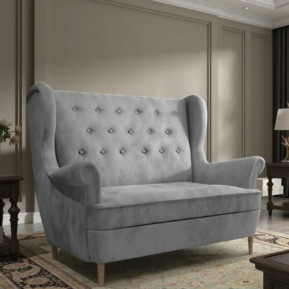 Ohrensofa in Hellgrau Samtbezug - Renero