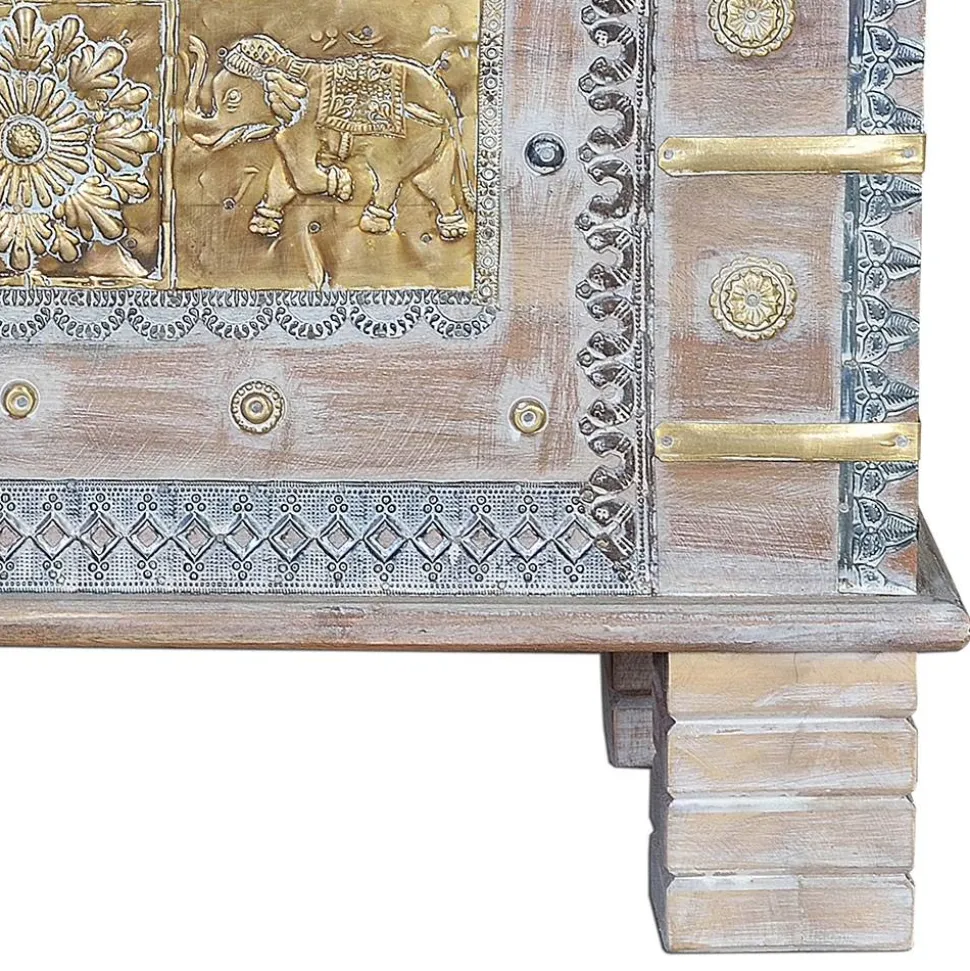Orient Design Truhe in Antikweiß mit Bronze - Abraham