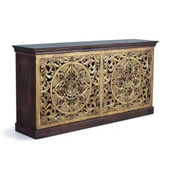 Oriental Design Sideboard in Gold und Walnussbraun - Roswito