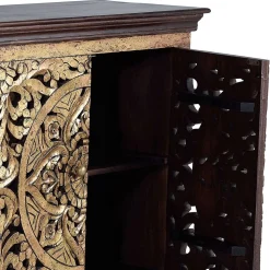 Oriental Design Sideboard in Gold und Walnussbraun - Roswito