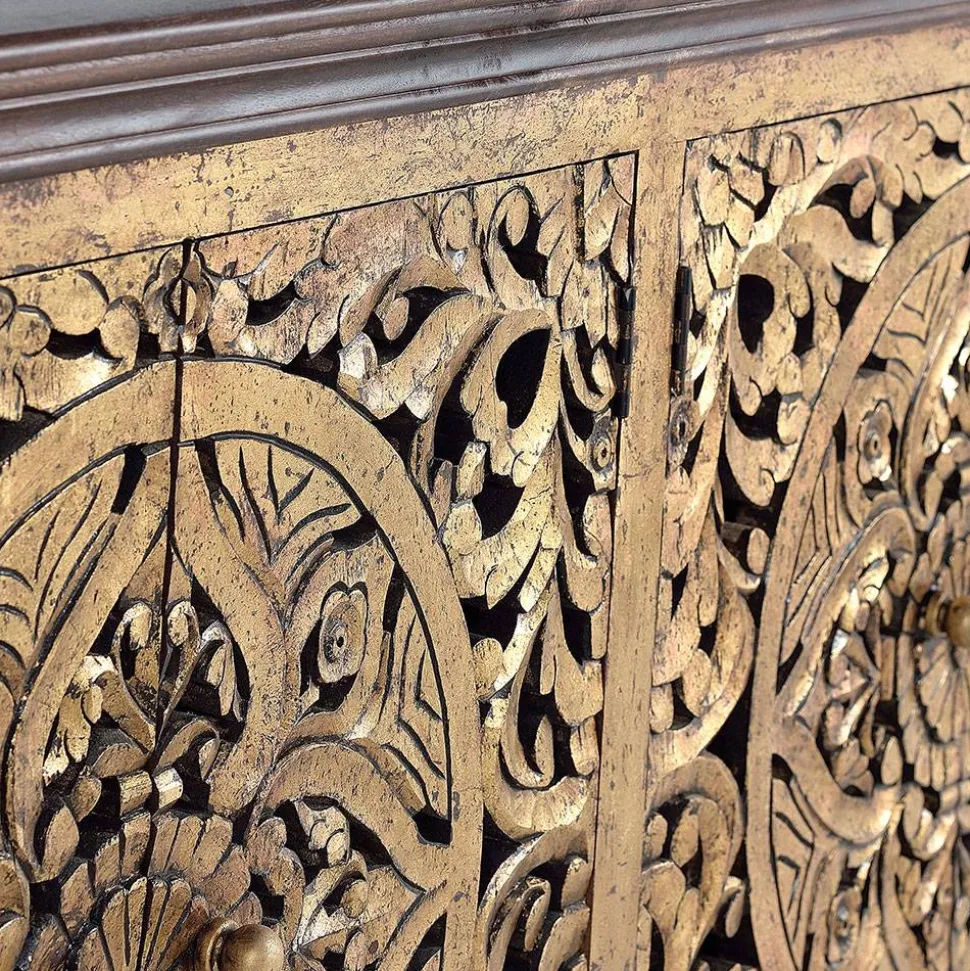 Oriental Design Sideboard in Gold und Walnussbraun - Roswito