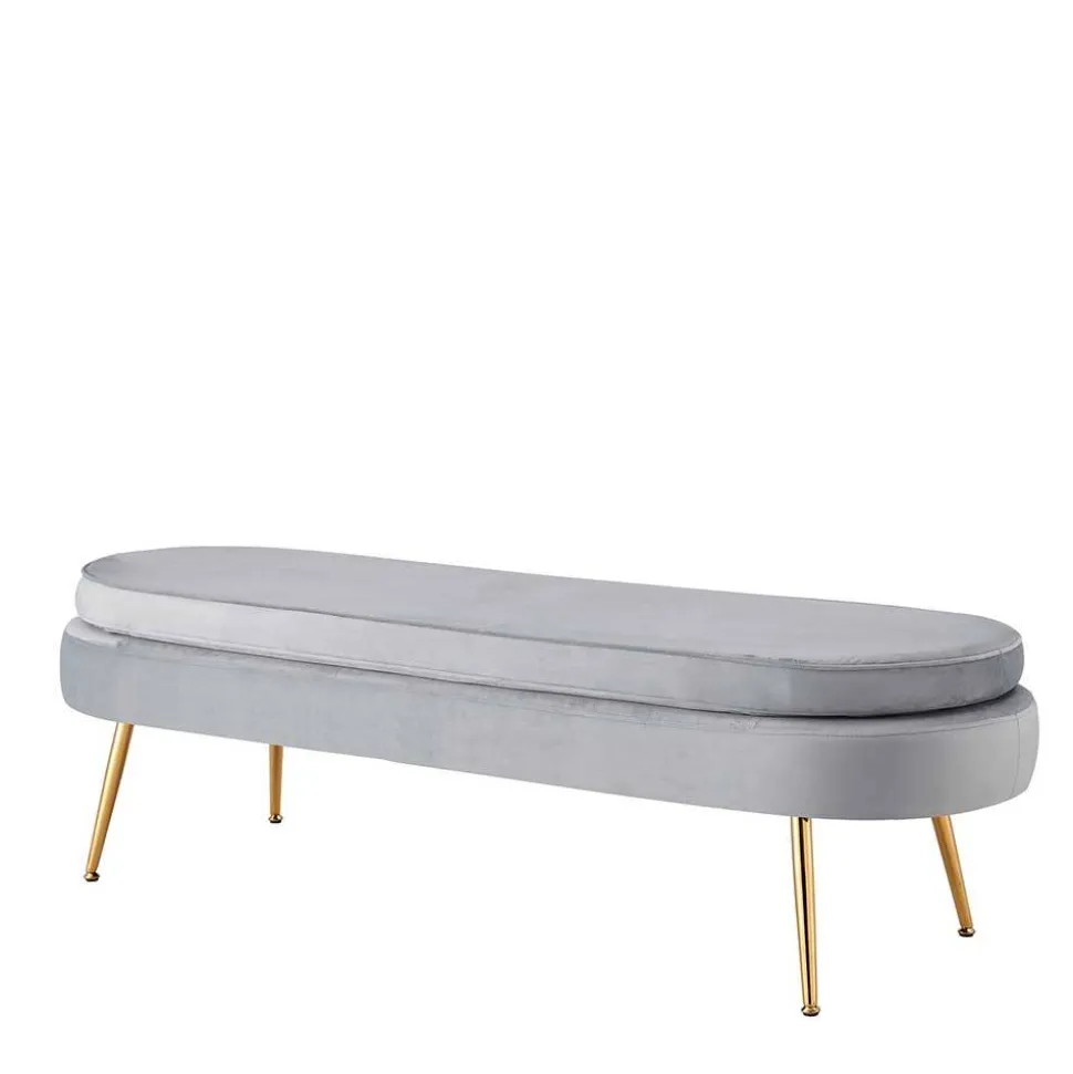 Ovale Bettbank in Hellgrau Samtstoff - Baily