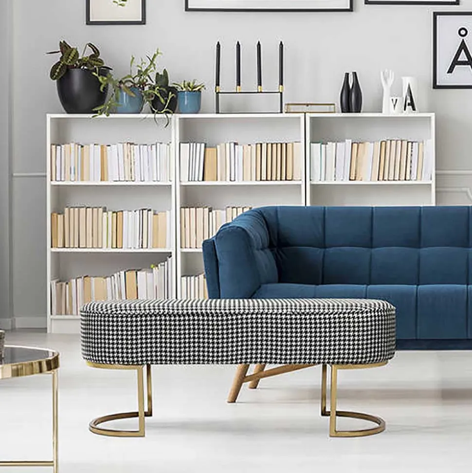 Ovale Polsterbank mit Hahnentritt Muster - Gasilia