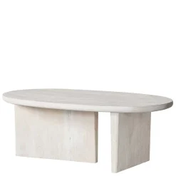 Ovaler Couchtisch in Creme aus Massivholz - Nuvellas