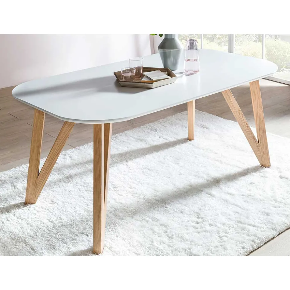 Ovaler Designtisch in Weiß & Eichefarben - Calypso