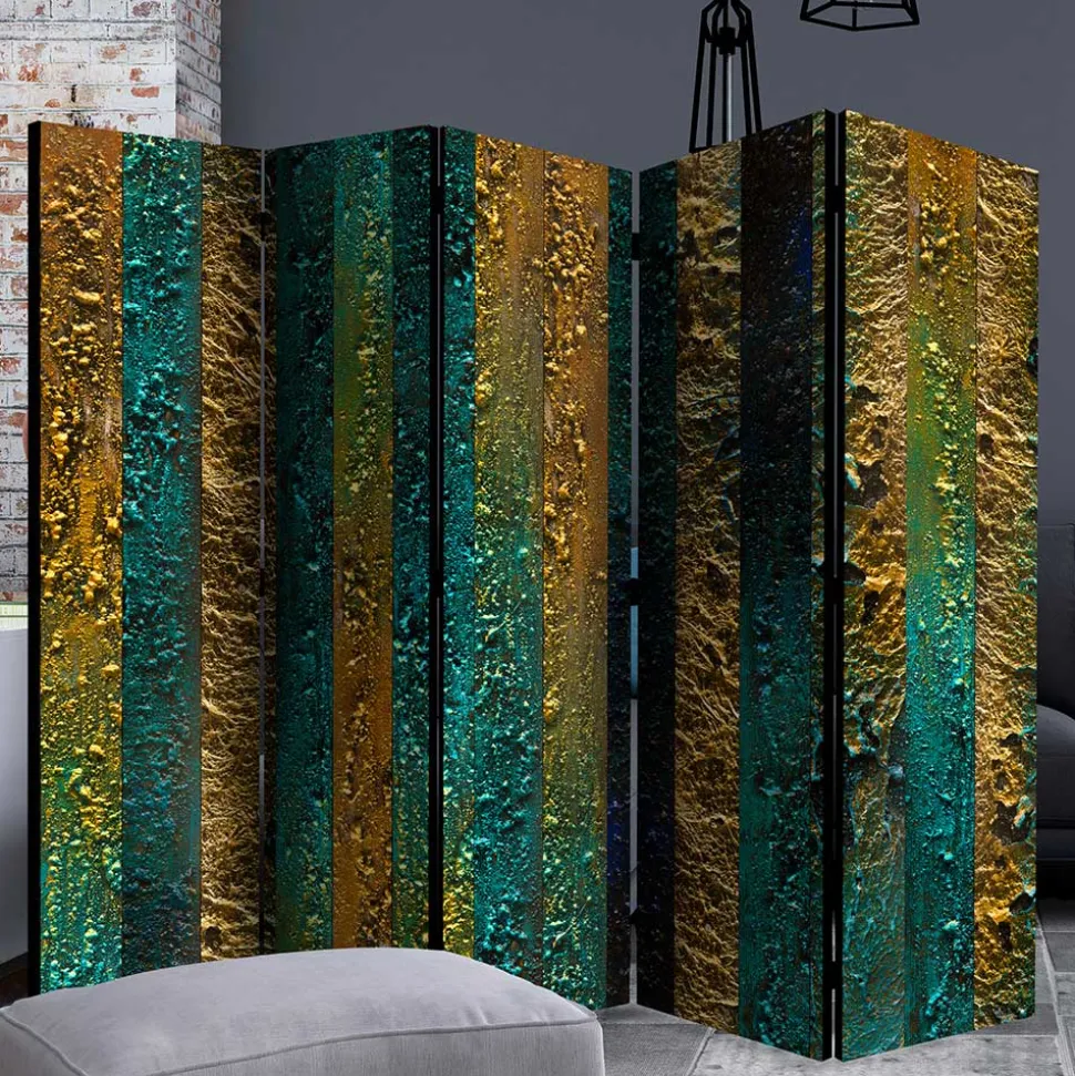 Paravent in Braun Türkis Streifen Motiv - Zianatto