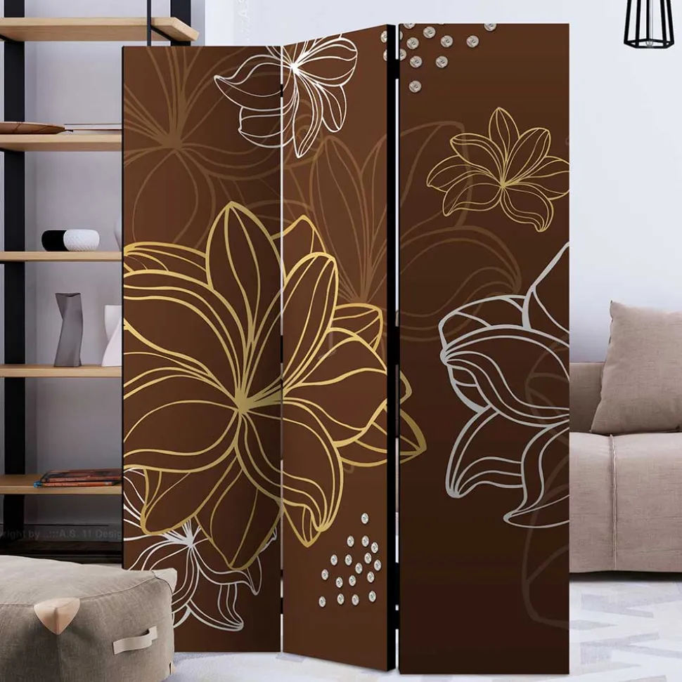 Paravent in Braun Weiß Gelb bedruckt - Sanni