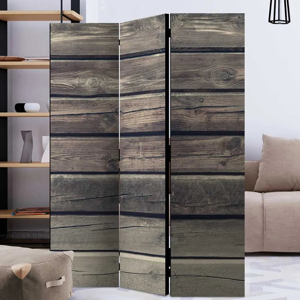 Paravent in Bretter Wand Optik - Cremo