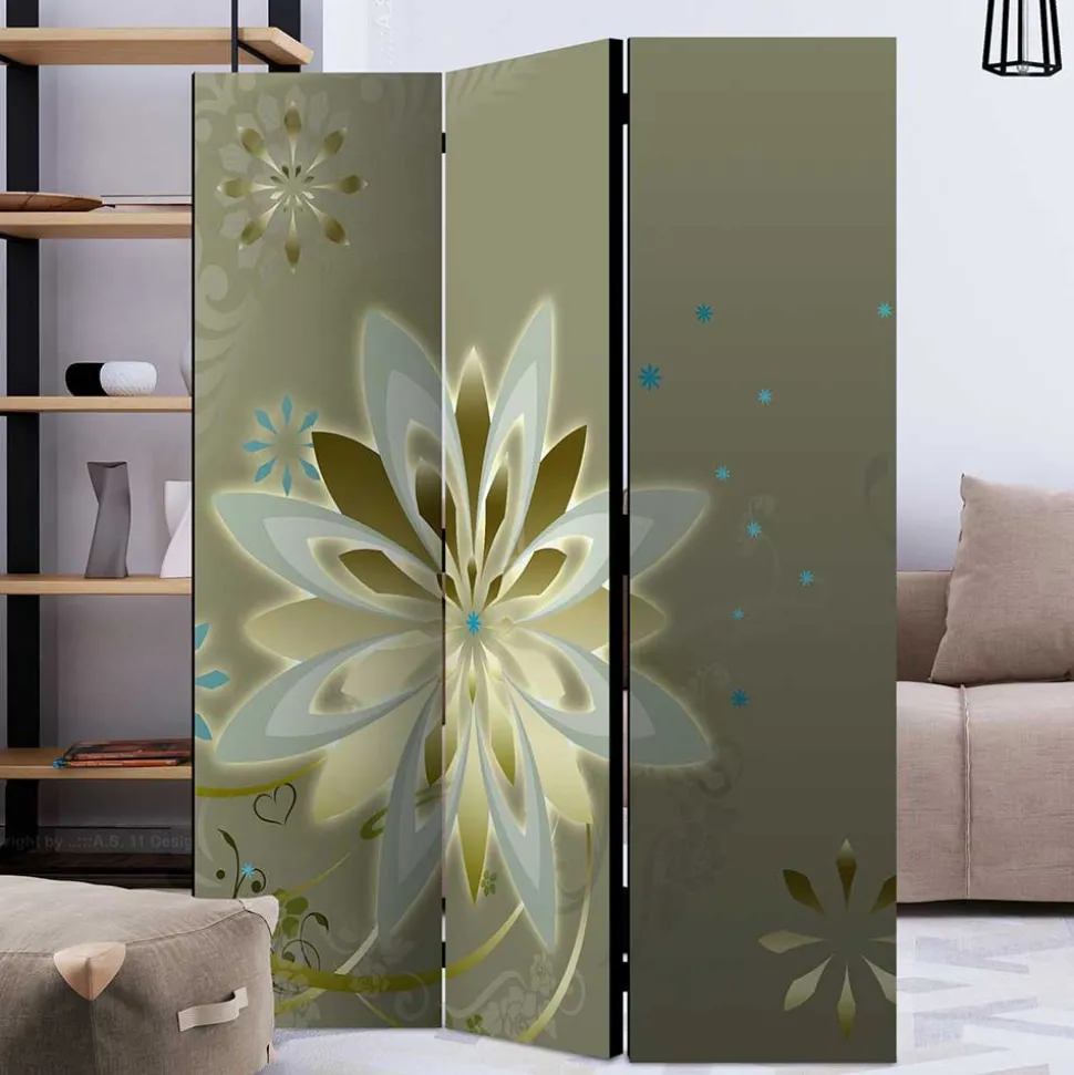Paravent mit Blumen Motiv in Grau Gold - Stivaldo