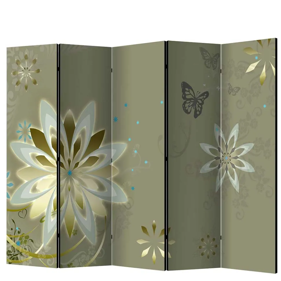 Paravent mit Blumen Motiv in Grau Gold - Stivaldo