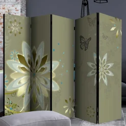 Paravent mit Blumen Motiv in Grau Gold - Stivaldo