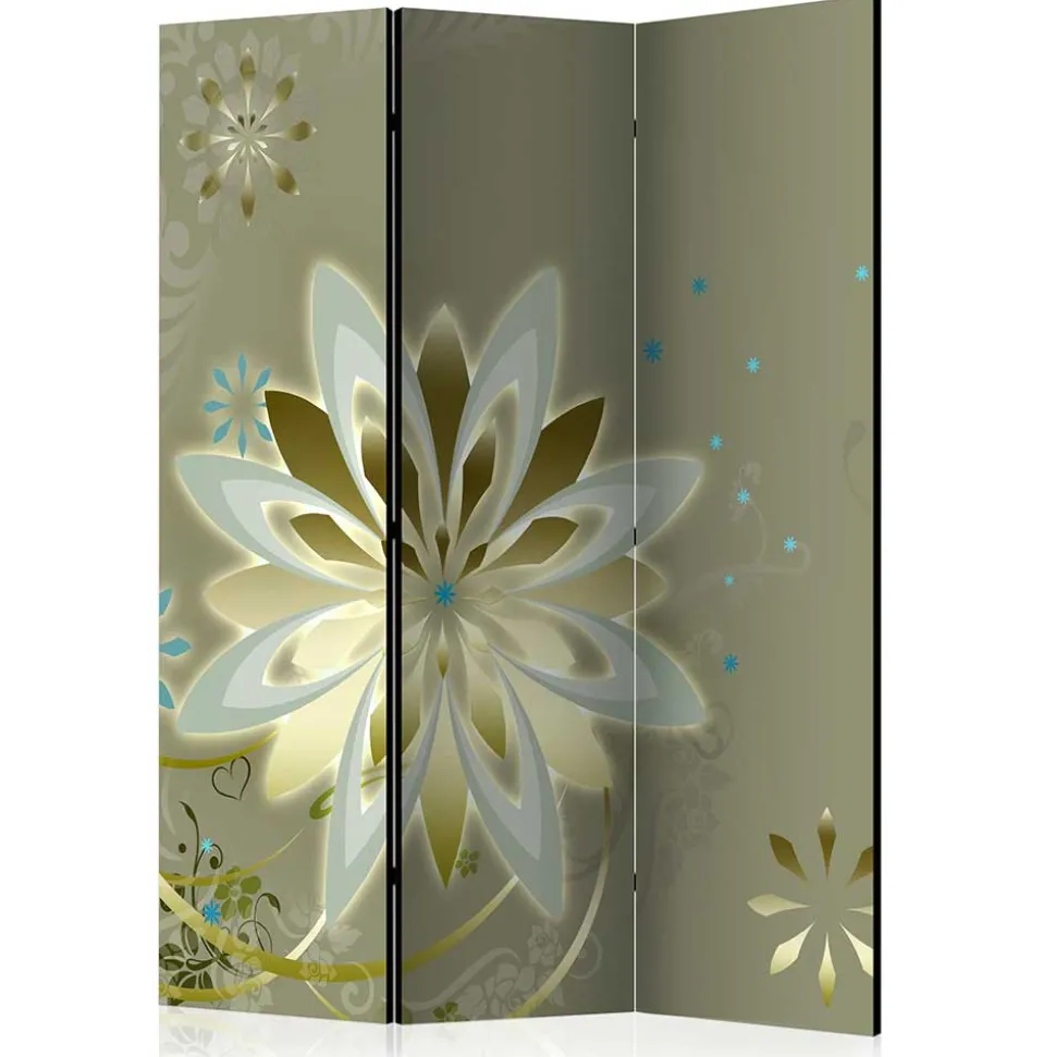 Paravent mit Blumen Motiv in Grau Gold - Stivaldo