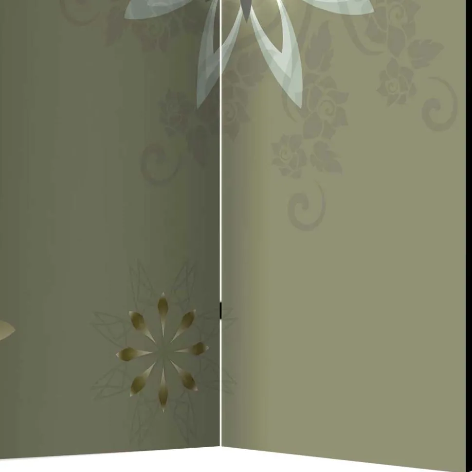 Paravent mit Blumen Motiv in Grau Gold - Stivaldo