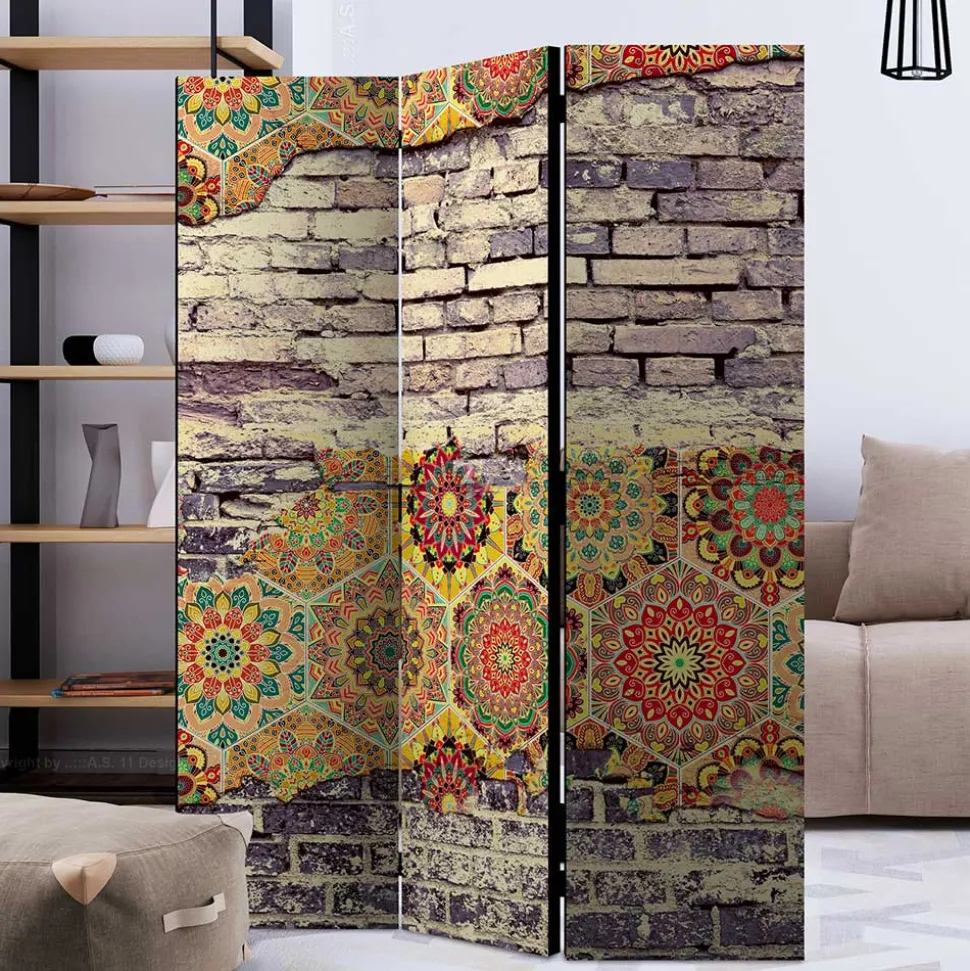 Paravent mit Druck Steinmauer & Mandalas - Basel