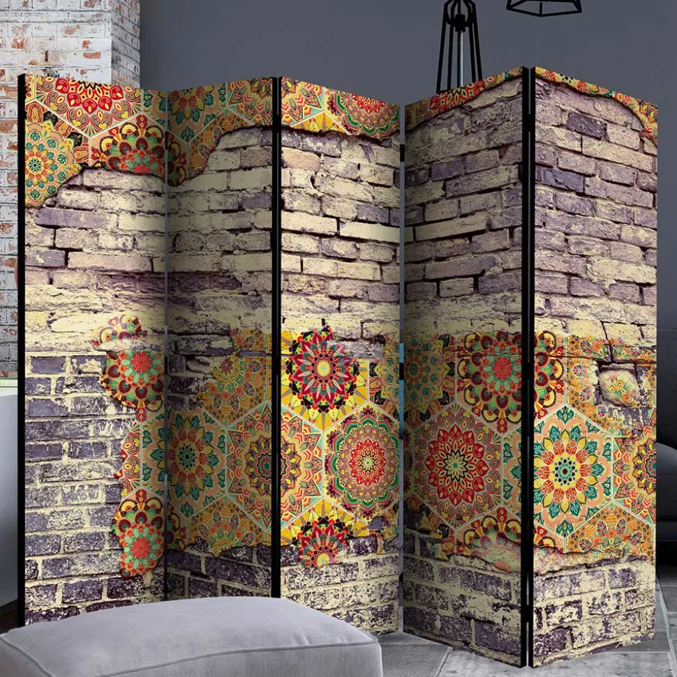 Paravent mit Druck Steinmauer & Mandalas - Basel