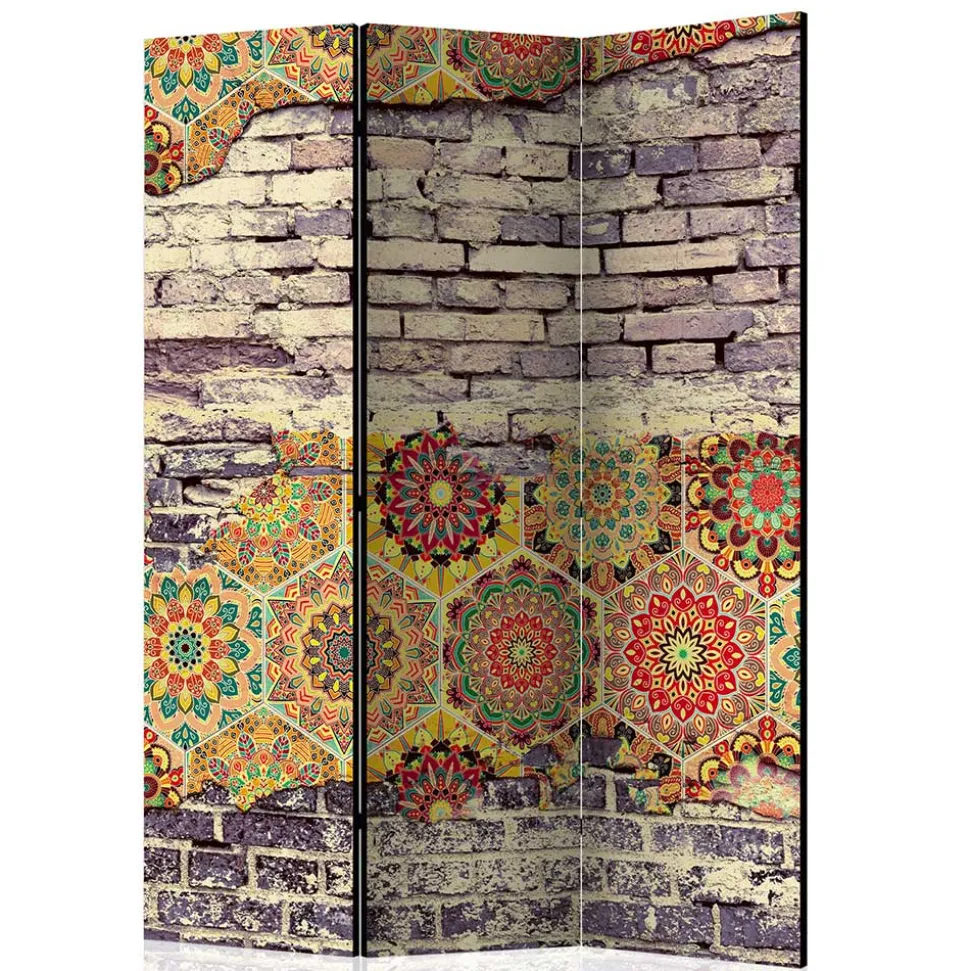 Paravent mit Druck Steinmauer & Mandalas - Basel