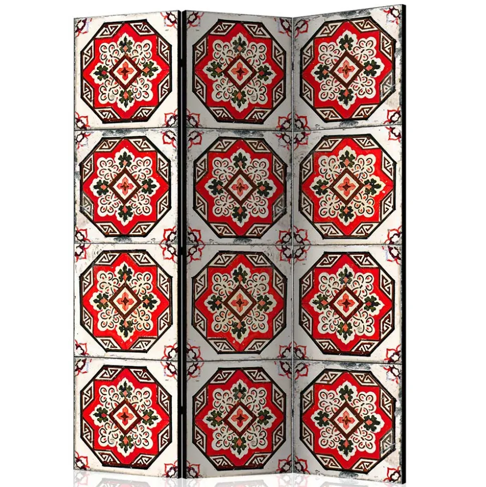 Paravent mit Kachelmuster in Rot Weiß Schwarz - Vibka