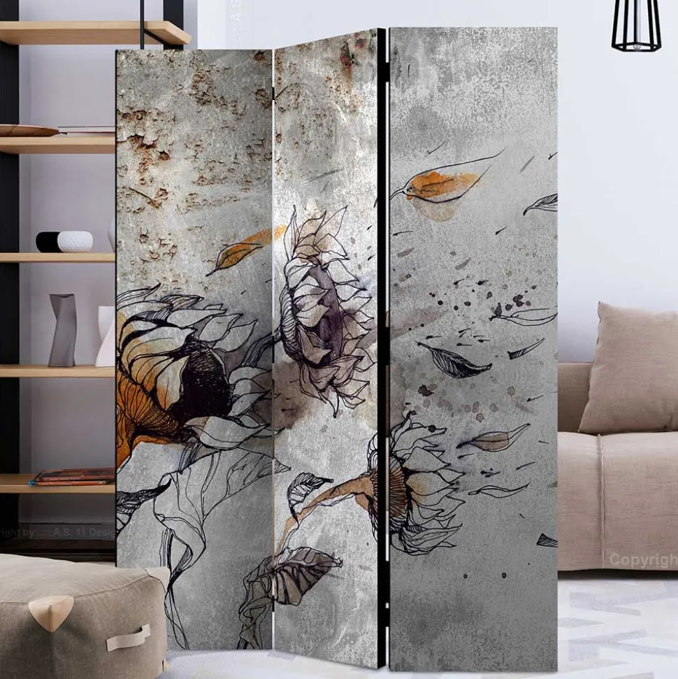 Paravent mit Kunstmotiv Sonnenblumen im Wind - Grema