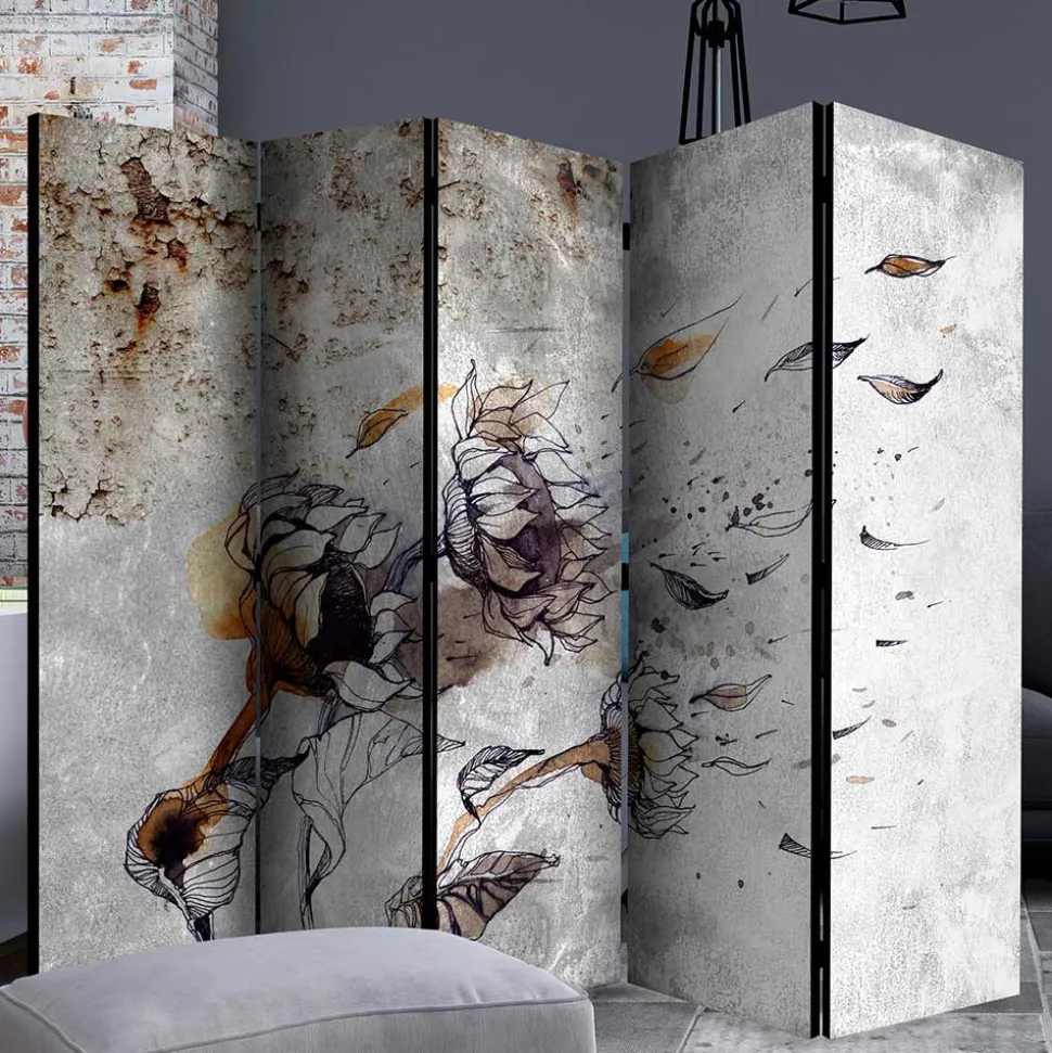 Paravent mit Kunstmotiv Sonnenblumen im Wind - Grema