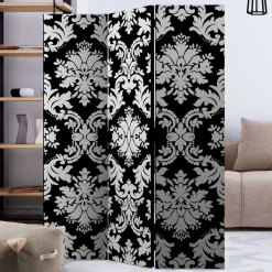 Paravent mit Ornament Muster in Schwarz Weiß - Metallin