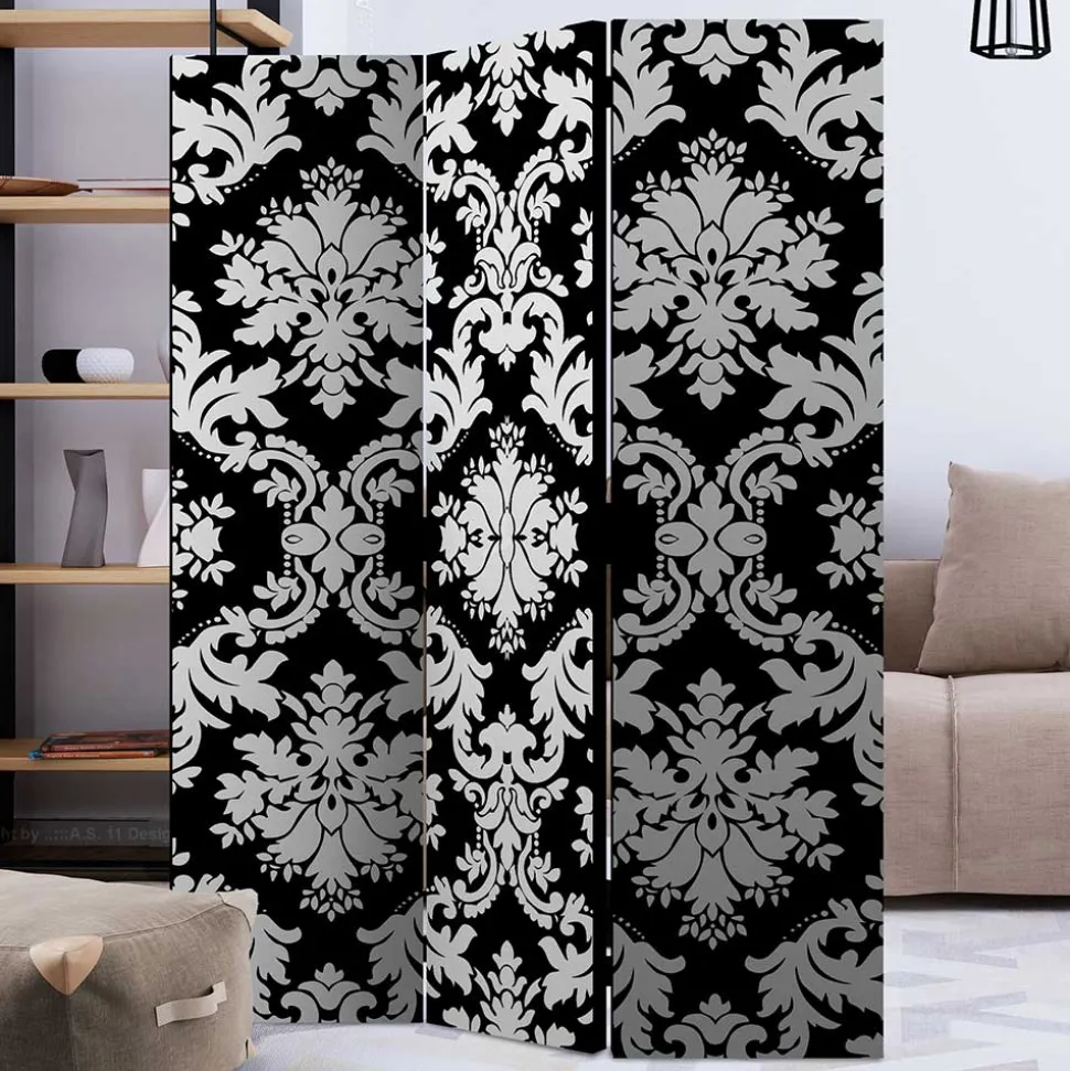 Paravent mit Ornament Muster in Schwarz Weiß - Metallin