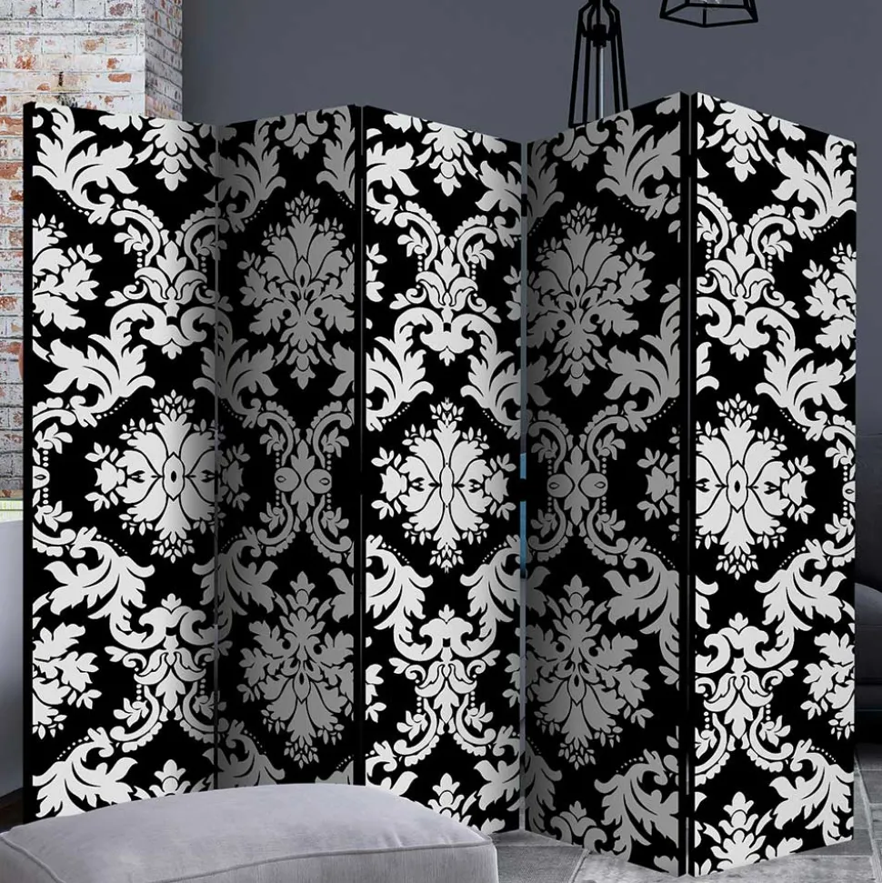 Paravent mit Ornament Muster in Schwarz Weiß - Metallin