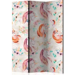 Pastellfarben Paravent mit Einhorn Köpfen Kunstmotiv - Manca