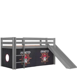 Piratenhochbett mit Rutsche in Grau - Ainbols