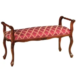 Polsterbank in Rot Gold Muster Magari mit Holz Nussbaumfarben