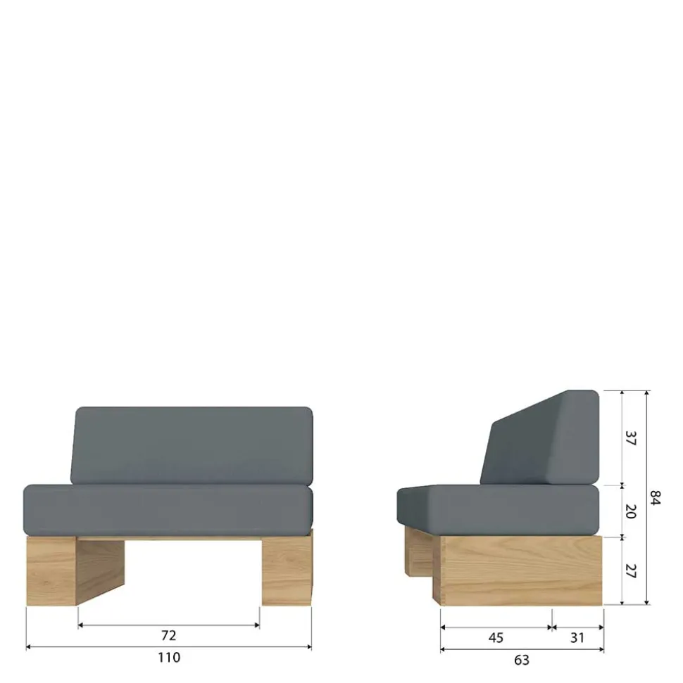 Polsterbank mit Rückenlehne in Grau - Ciannas