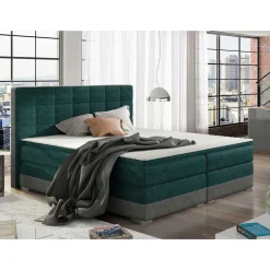 Polsterbett in Dunkelgrün und Grau - Susana