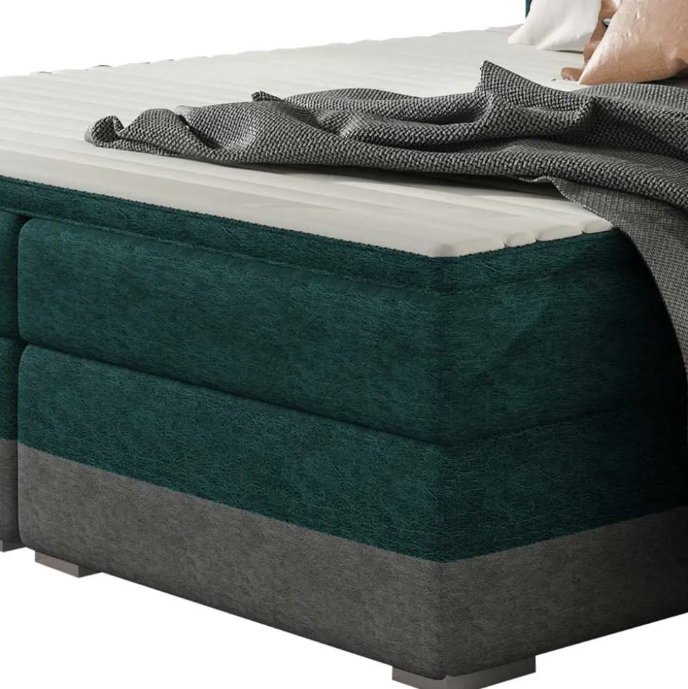 Polsterbett in Dunkelgrün und Grau - Susana