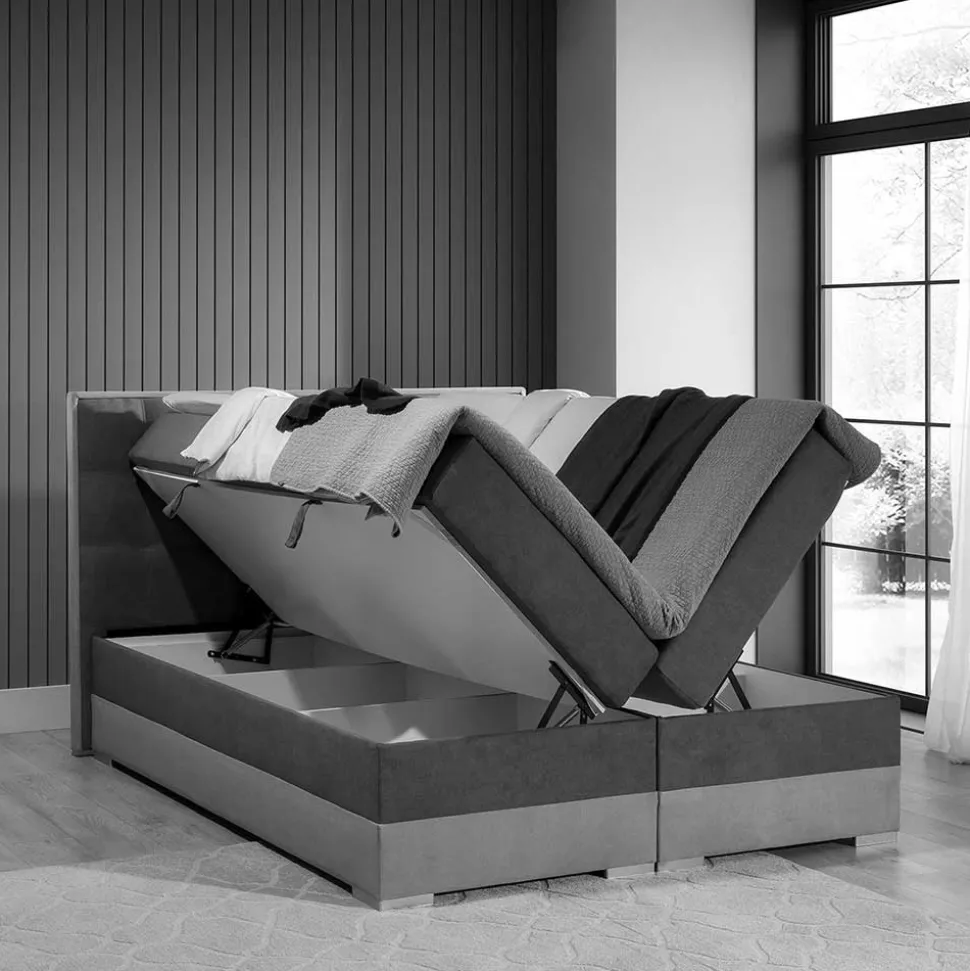 Polsterbett in Dunkelgrün und Grau - Susana