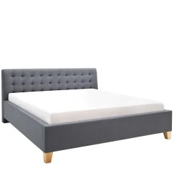 Polsterbett in Grau & Eiche - Saludio