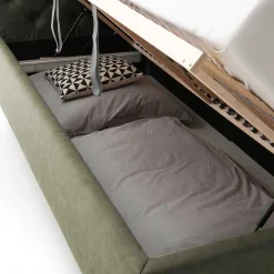 Polsterbett in Oliv Grün & Eiche - Miania