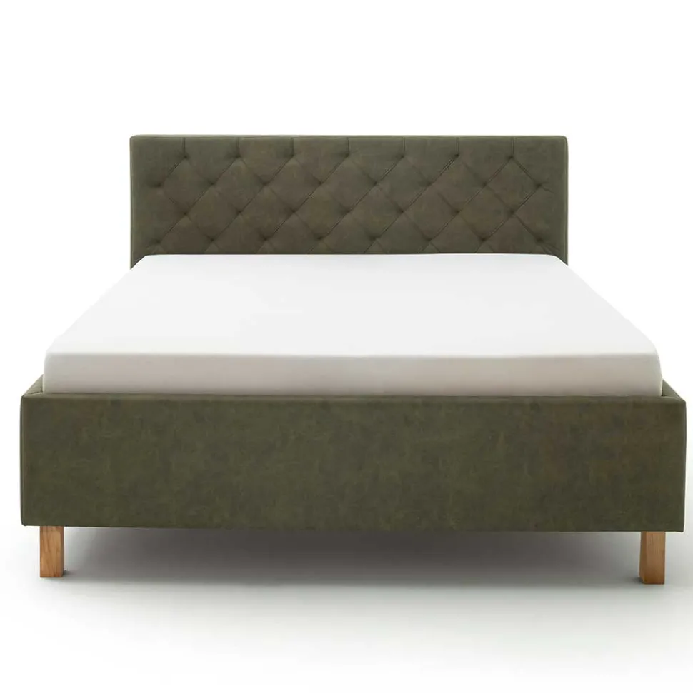 Polsterbett in Oliv Grün & Eiche - Miania