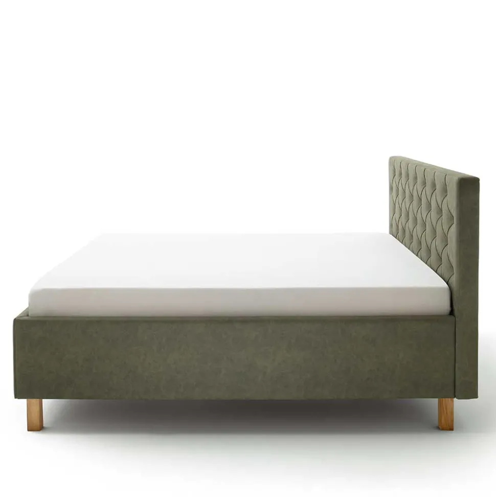 Polsterbett in Oliv Grün & Eiche - Miania