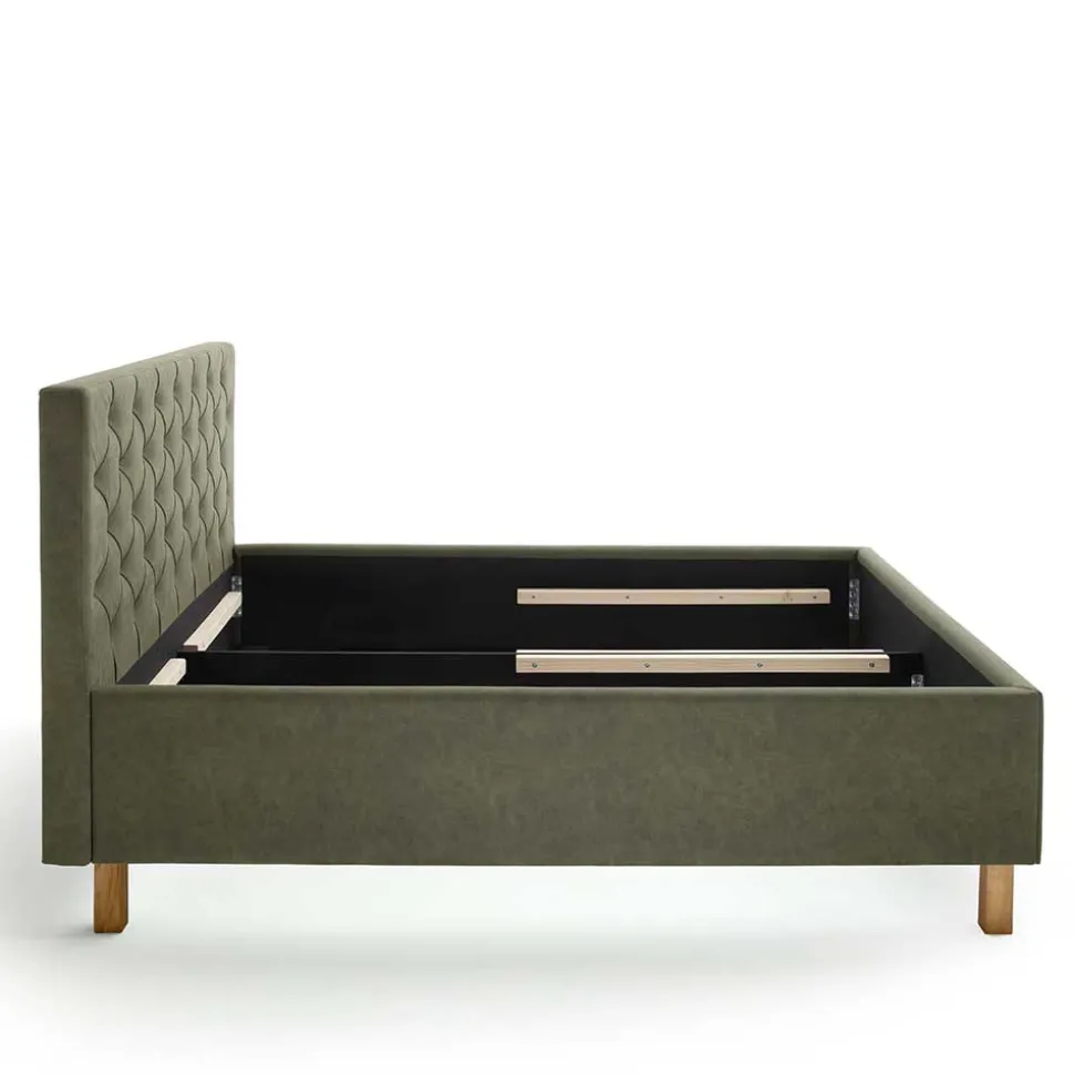 Polsterbett in Oliv Grün & Eiche - Miania