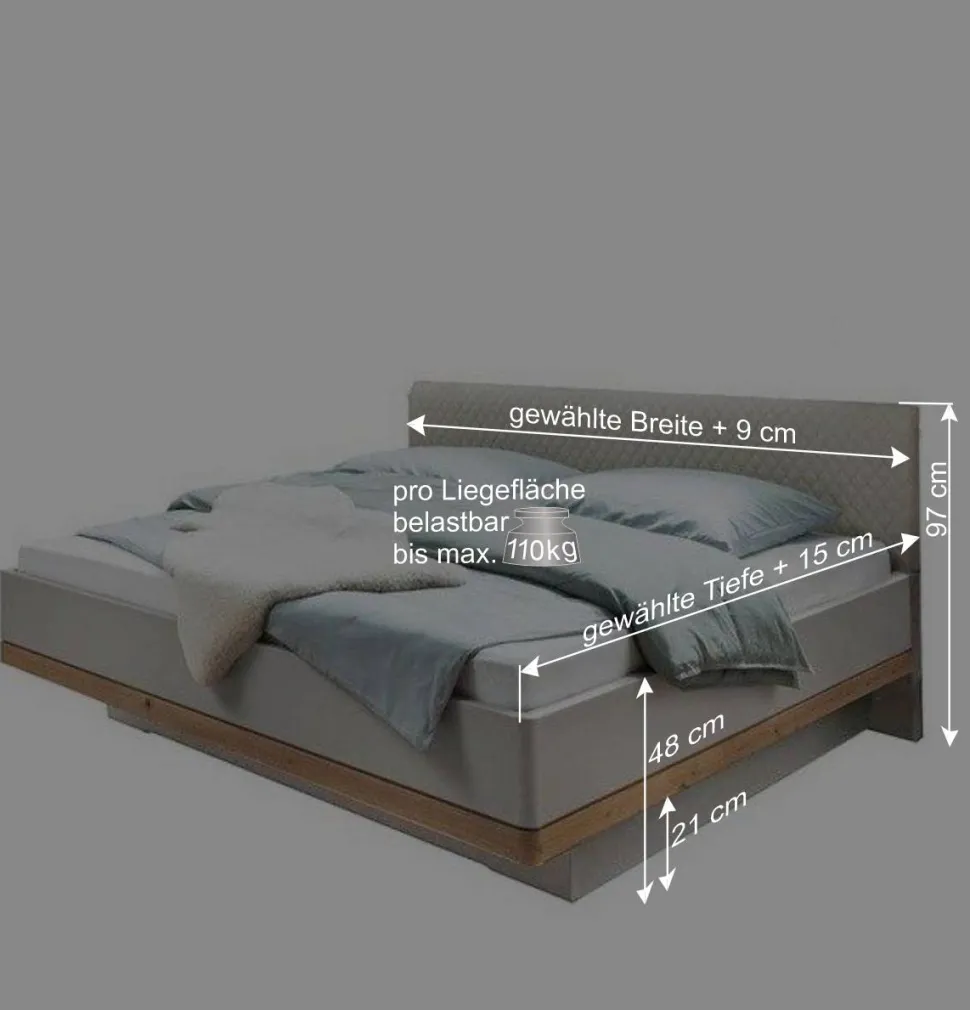 Polsterbett mit Hänge-Nachttischen - Crascanu (dreiteilig)