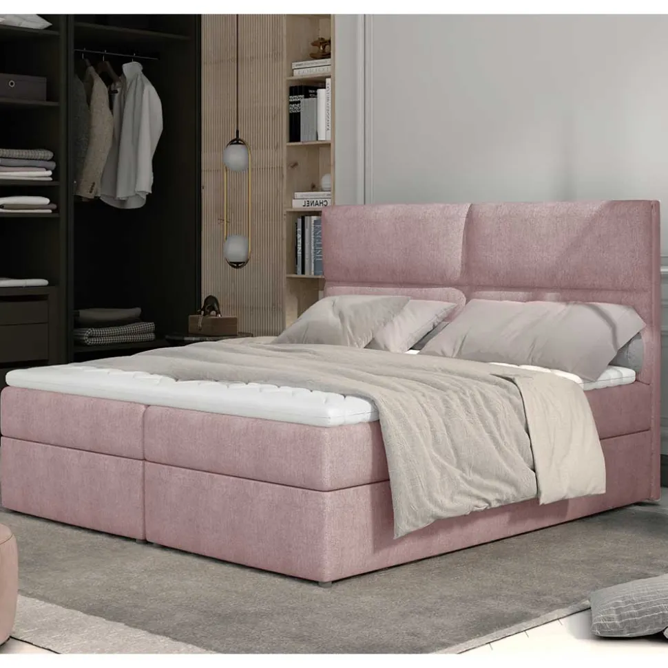 Polsterbett mit Matratzen und Stoffbezug in Hellrosa - Jonela