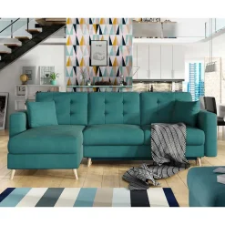 Polsterecke mit Schlaffunktion in Grün Samt - Mingo