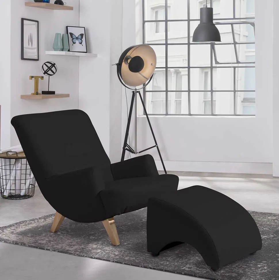 Polsterhocker in Schwarz und Buche - Leverias